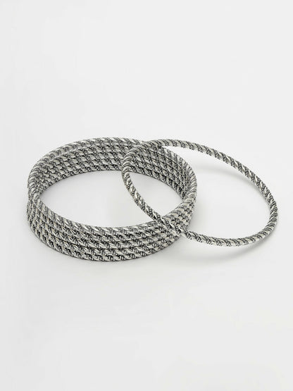 NVR Women's Set of 6 Silver-Toned German Silver Oxidised Bangles - Distacart
