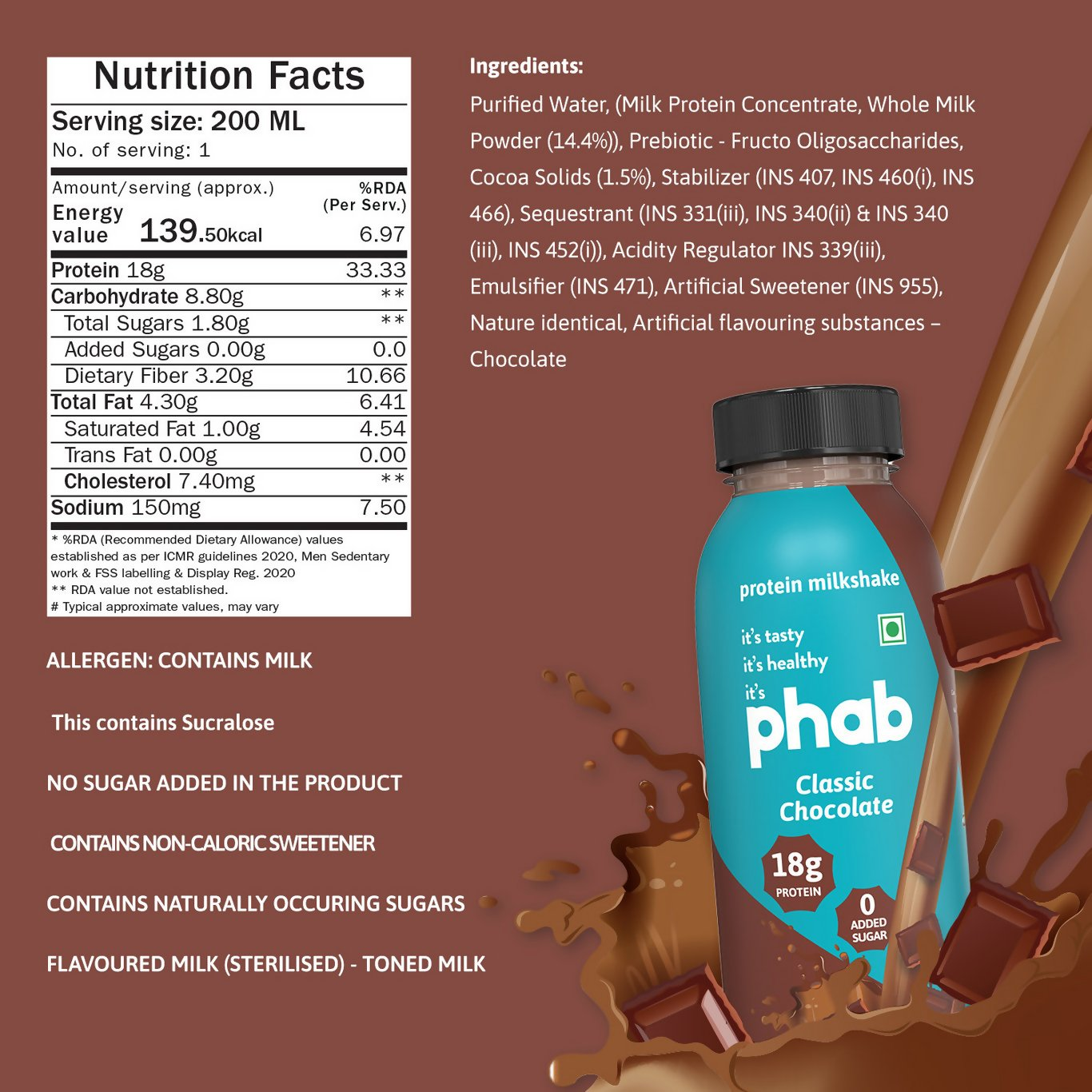 Phab Protein Milkshake With protein Protein Swiss Chocolate Shake - Dista
