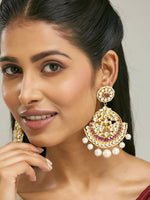 Thumbnail for Nuyug 22K Gold-Plated Elegant Ruby & Kundan Stone Studded With Pearl Beaded Floral Chandbalis - Distacart