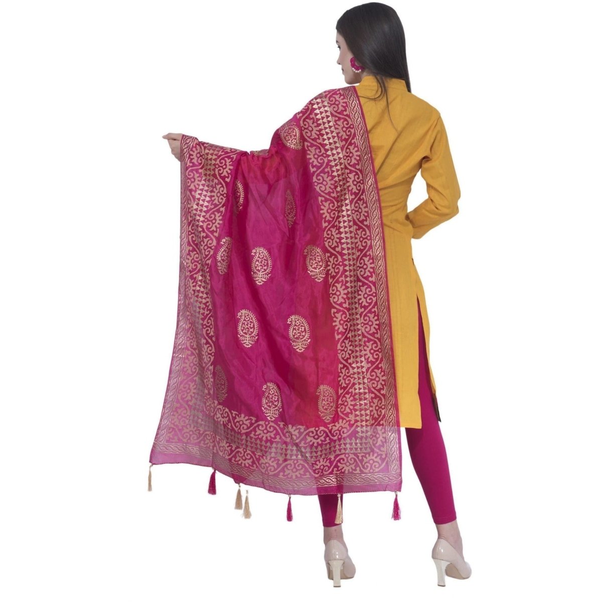 A R SILK Rani Color Silk Pahadi Print Dupattas and Chunnis
