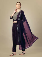 Thumbnail for Jyoti Fashion Women's Purple Silk Blend Embroidery & Sequence work Kurta with Trouser & Dupatta - Distacart