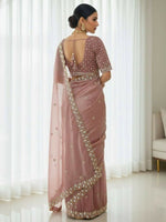 Thumbnail for Joban Fashion Maroon Fandy Satin Silk Party Wear Sarees - Distacart