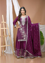 Thumbnail for Lehenga Mart Designer Sharara Suit With Kurta, Sharara, Dupatta For Women-Wine - Distacart