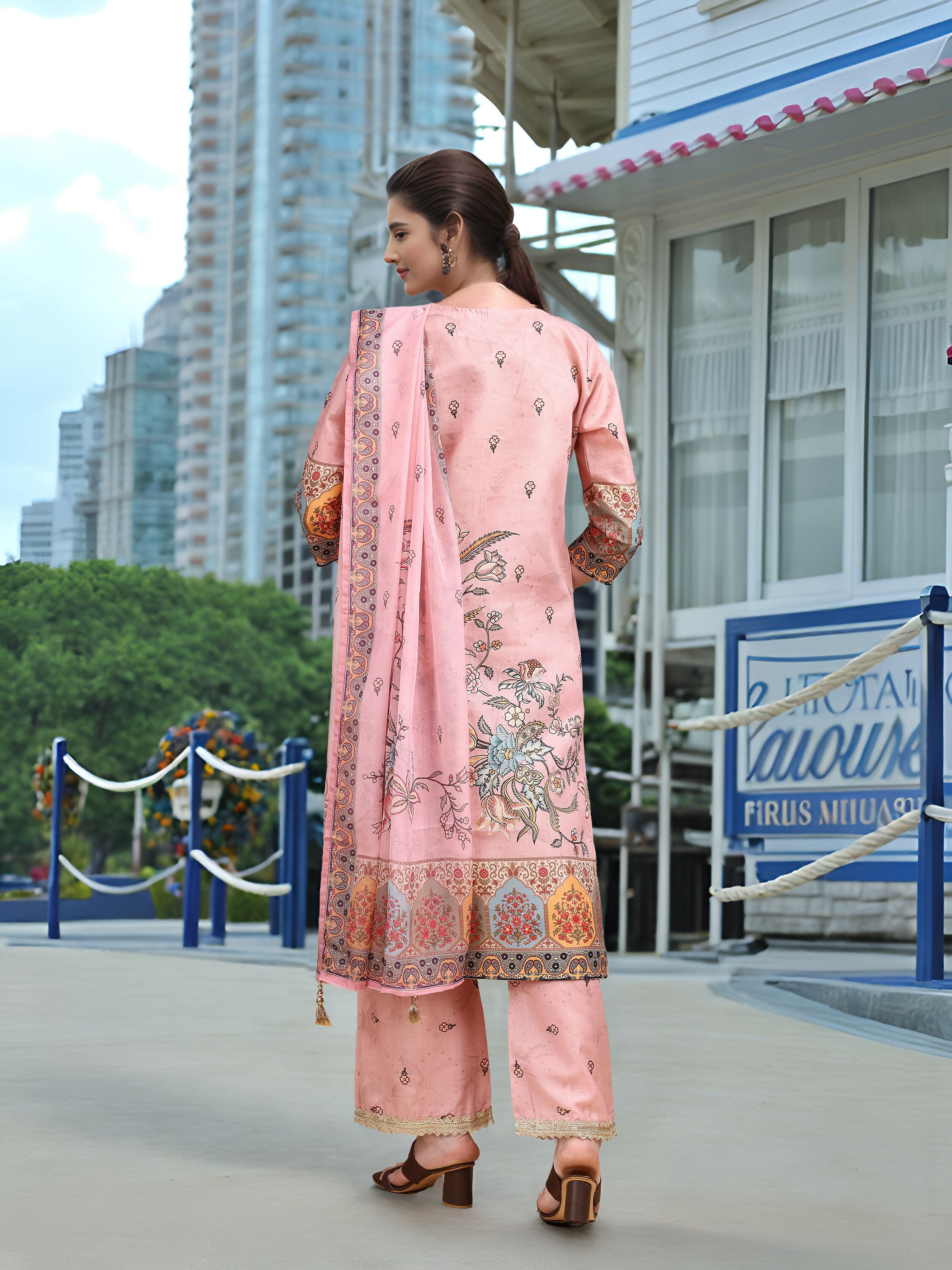 Joban Fashion Pink Position Digital Print With Position Foil Kurta Set