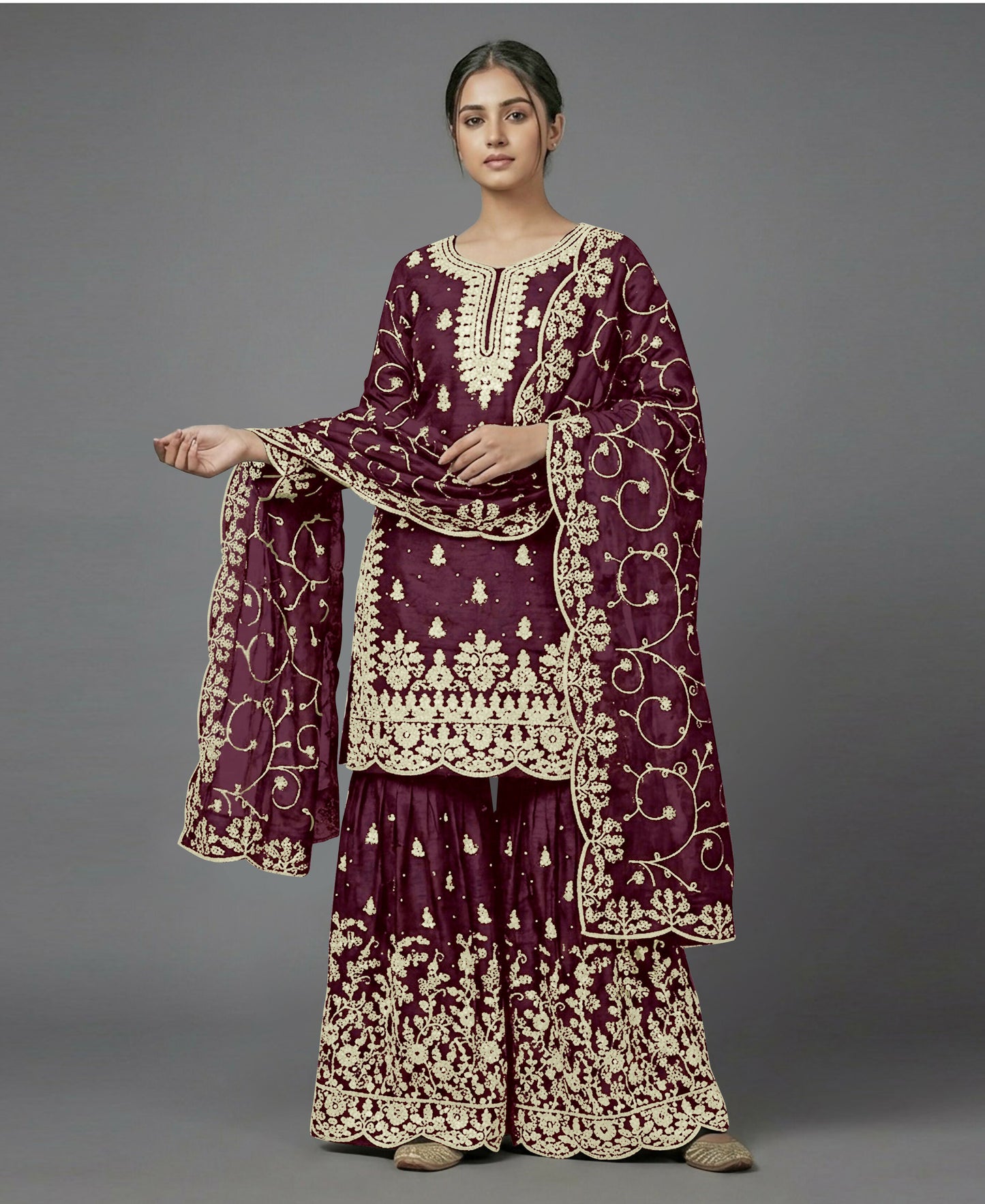 Teeya Creation Womens New Trendy Pure Gmy Silk With Heavy Embroidery Sequence Work Purple Kurta Set - Dista