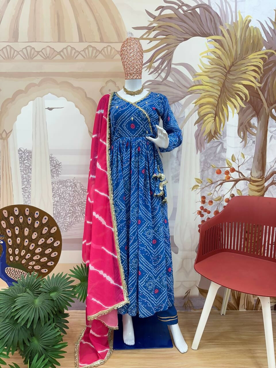 Teeya Creation Blue Faux Georgette Gown