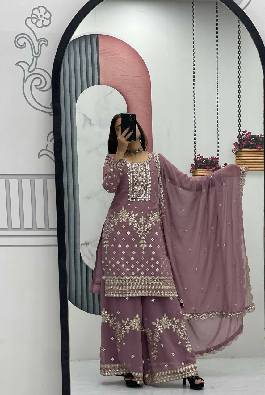 Teeya Creation Womens New Heavy Fox Georgette Fabric With Heavy Embroidery Work Kurta Set - Dista