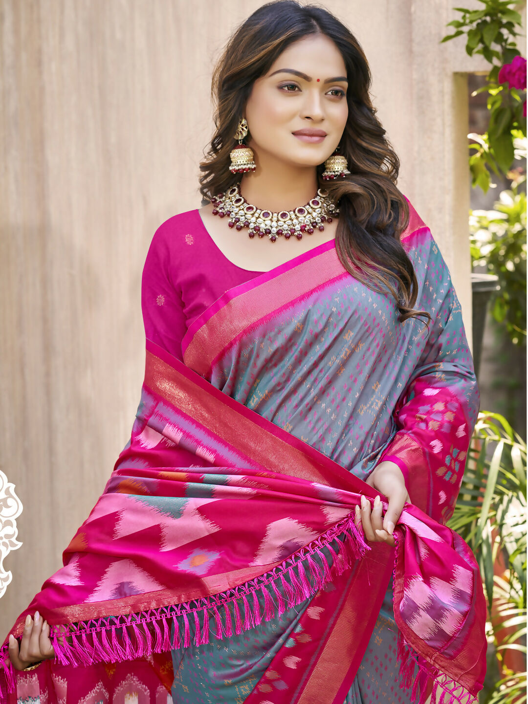 Astita Pochampalli Silk Grey Saree