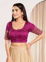 Thumbnail for Joban Fashion South Pink Taffeta Silk Padded Blouse With Round Neck Elbow Sleeves