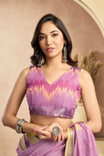 Thumbnail for Vastranavya Onion Pink Digital Printed Linen Ready To Wear Pocket Saree with Unstitched Blouse - Distacart