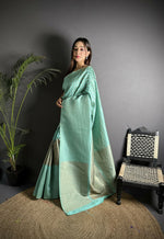 Thumbnail for Joban Fashion Light Blue Banarasi Soft Lichi Silk Checks & Woven Saree