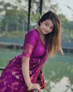 Thumbnail for Preksha Creation Banarasi Women Purple Saree With Zari Work - Distacart