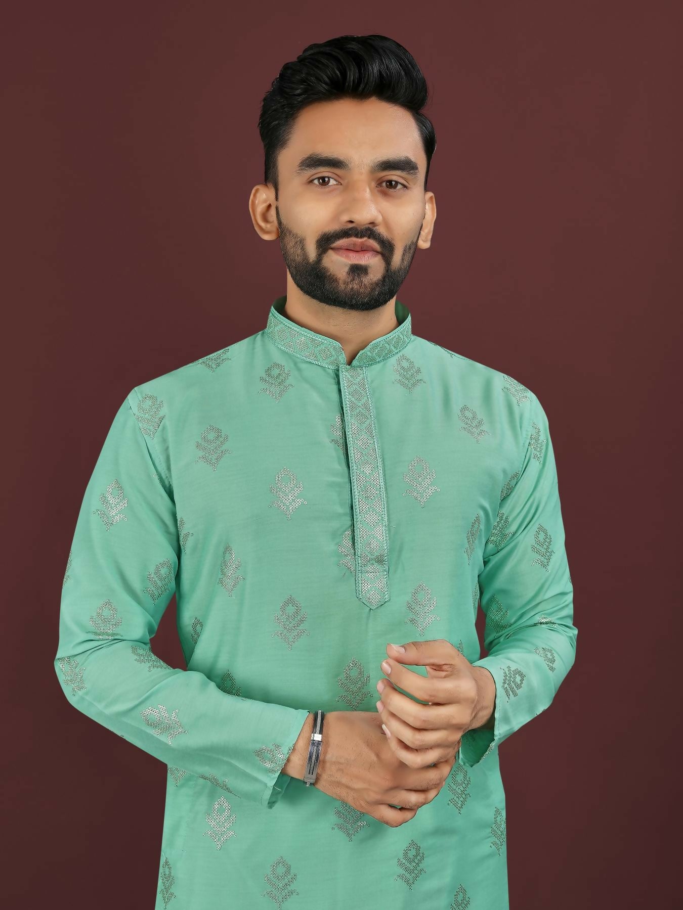 Anaita Turquoise Embroidered Silk Straight Kurta - Distacart
