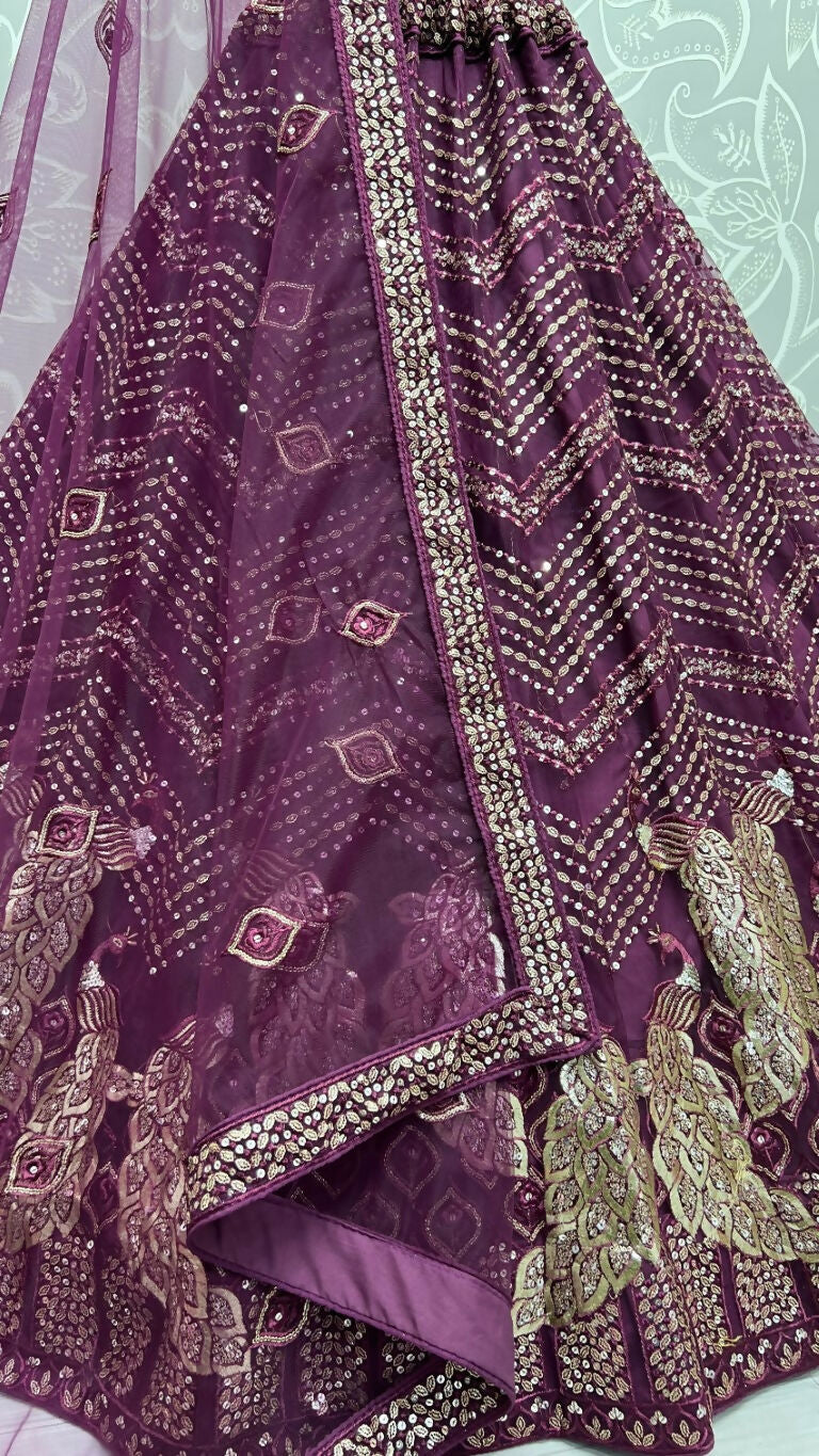 Jyoti Fashion Women's Purple Bridal Net Fancy Foil & Sequins with Multi Thread Embroidered Wedding Lehenga Choli - Distacart
