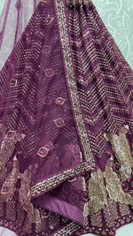 Thumbnail for Jyoti Fashion Women's Purple Bridal Net Fancy Foil & Sequins with Multi Thread Embroidered Wedding Lehenga Choli - Distacart