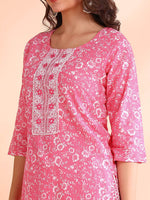 Thumbnail for Ode by House of Pataudi Thread Work Pure Cotton Straight Kurta with Trousers & Dupatta - Distacart