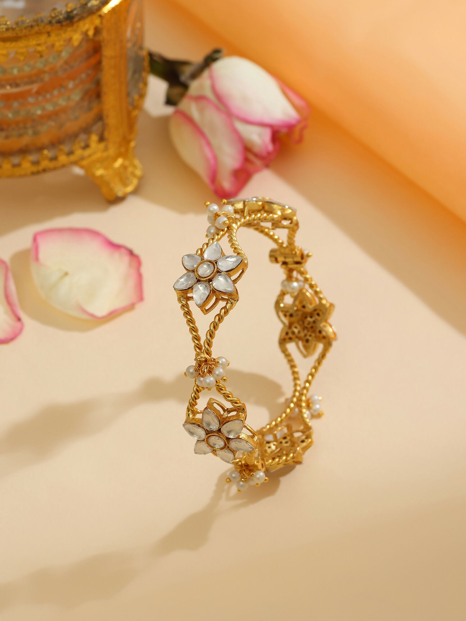 Ruby Raang 22k Gold Polished Kundan Bracelet