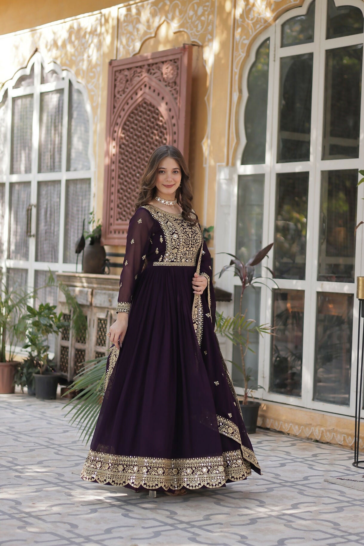 Joban Fashion Wine Georgette Sequence Embroidery Work Kurta Set - Distacart