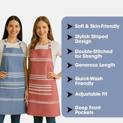 Varde Waterproof Chef Apron With 2 Pockets-Rock Blue & Light Mauve (Pack of 2) - Dista