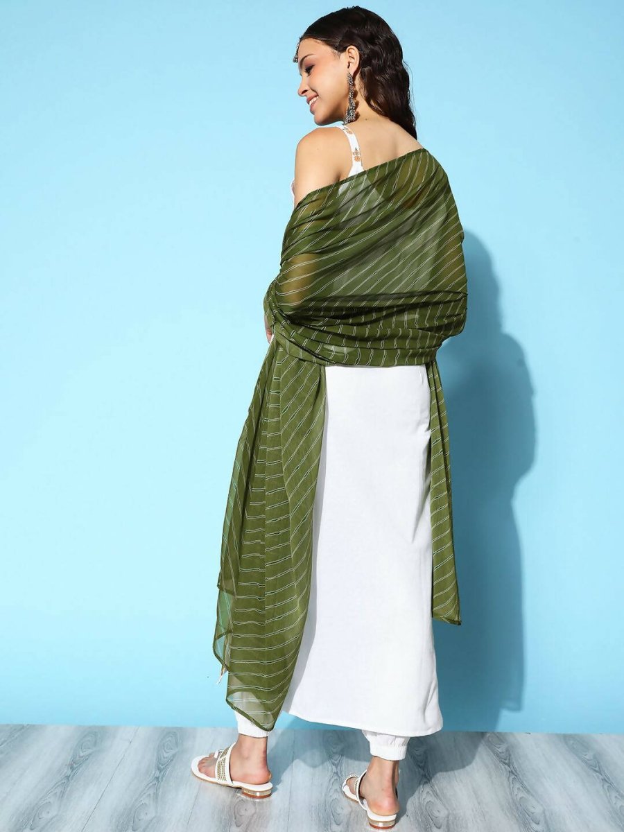 Ahalyaa Women's White Colour Pure Cotton Pigment Printed Kurta Pant Set With Dupatta - Distacart