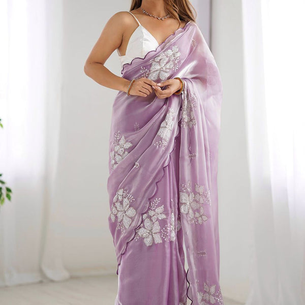Mitera Floral Embroidered Silk Blend Saree - Distacart