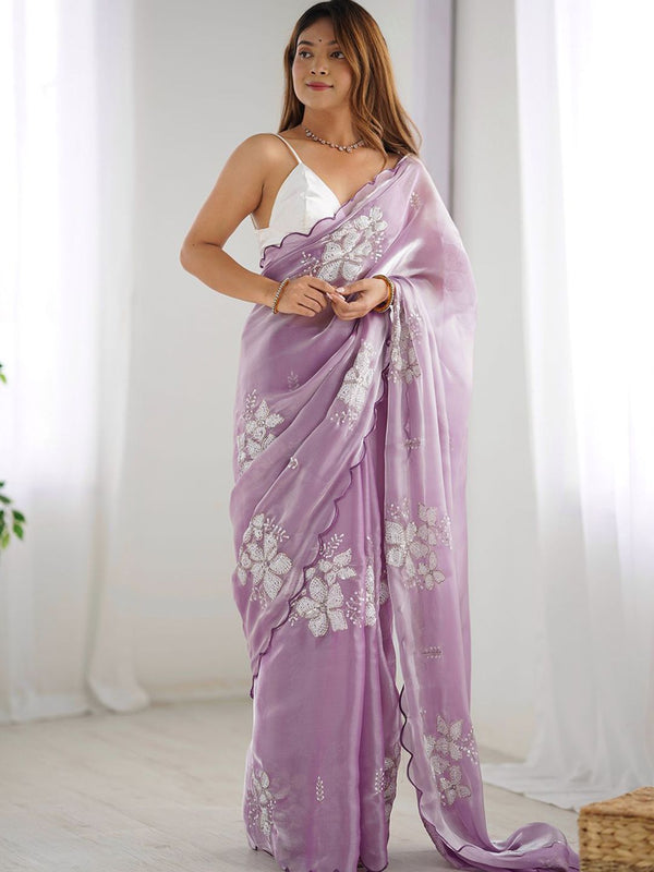 Mitera Floral Embroidered Silk Blend Saree - Distacart