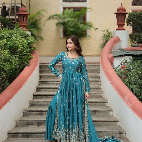 Joban Fashion Blackchinon Sequence Embroidery Work Kurta Set