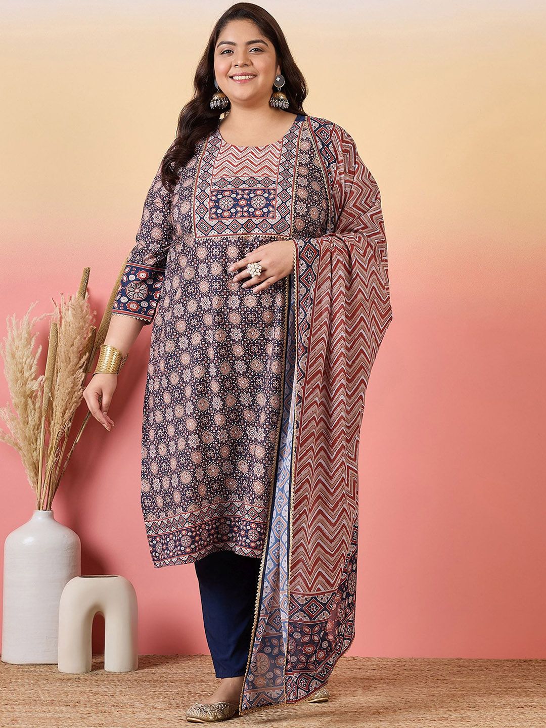 Sztori Women Floral Yoke Design Regular Gotta Patti Kurta with Trousers & With Dupatta - Distacart