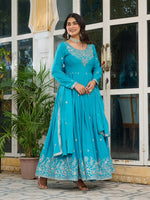 Thumbnail for Joban Fashion Mint Blue Kurta set with Pant Art silk Thread with Sequins work