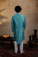 Thumbnail for Falling Raw Silk Green Paisley Zari Kurta Set By Hilo Design