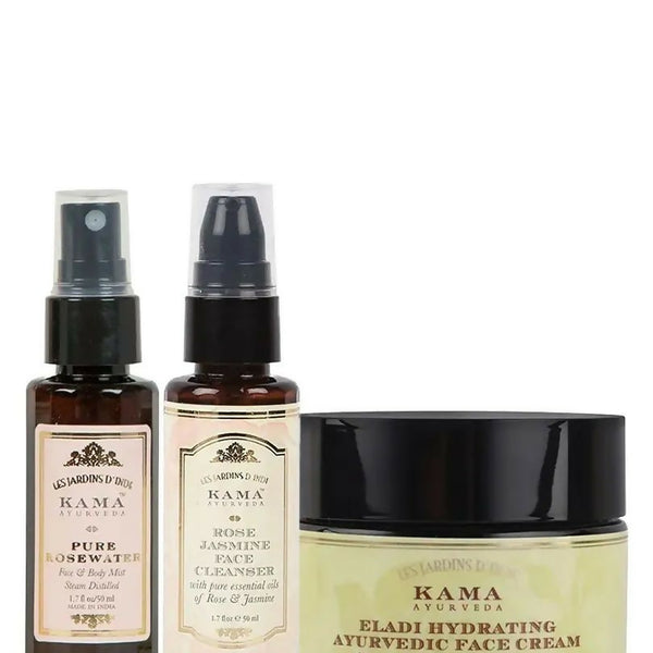 Kama Ayurveda Hydrating Summer Skin Combo - Rose Water, Rose & Jasmine Cleanser & Eladi Face Cream - Distacart