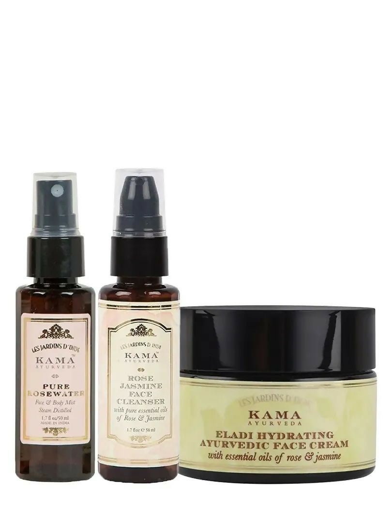Kama Ayurveda Hydrating Summer Skin Combo - Rose Water, Rose & Jasmine Cleanser & Eladi Face Cream - Distacart