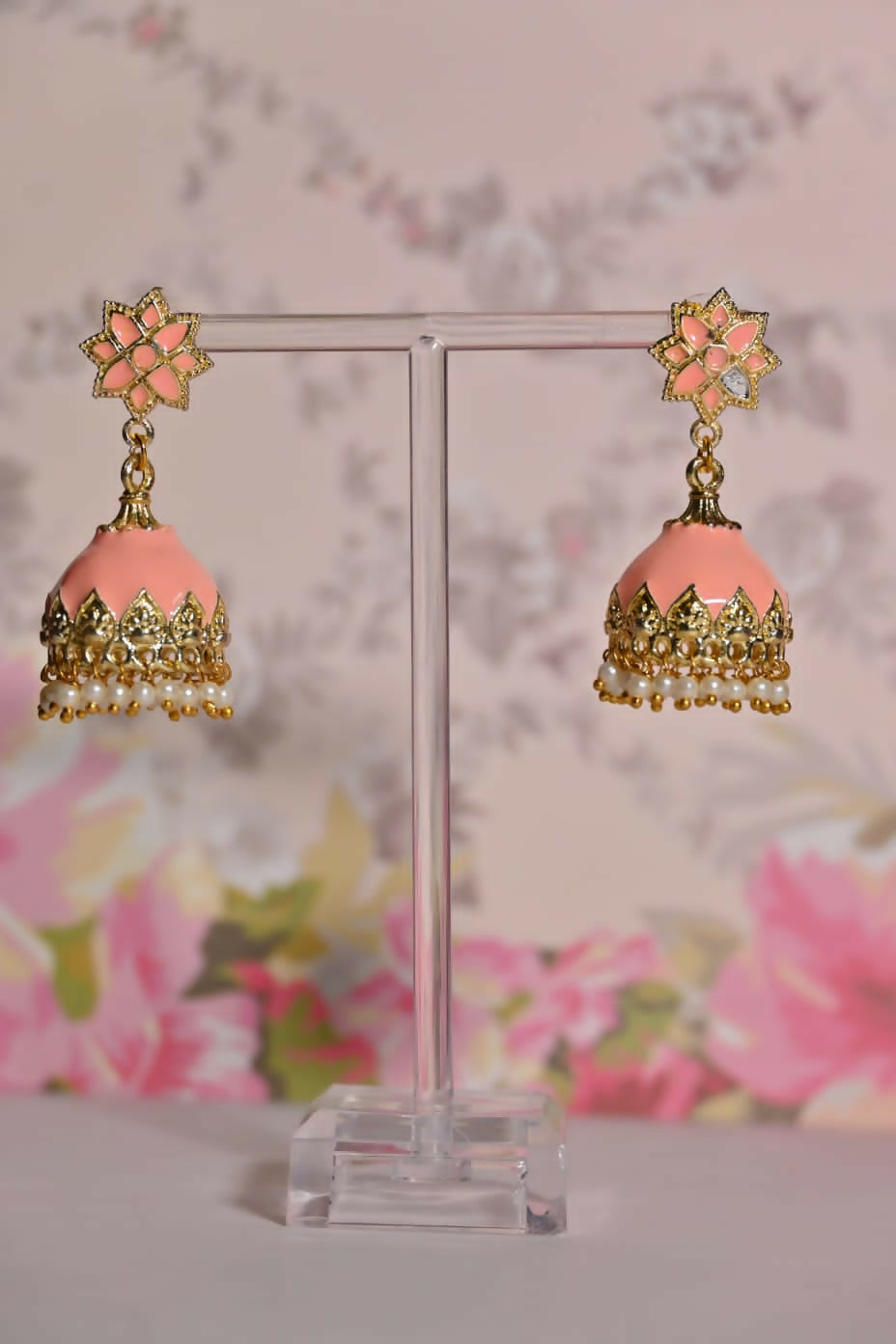Orange Partywear Ethnic Enamel Small Jhumki Earrings By House of Ree - Distacart