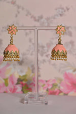 Thumbnail for Orange Partywear Ethnic Enamel Small Jhumki Earrings By House of Ree - Distacart