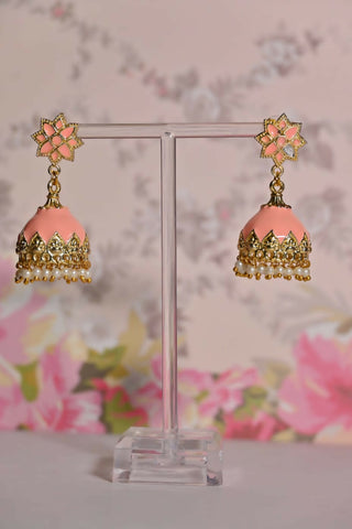 Orange Partywear Ethnic Enamel Small Jhumki Earrings By House of Ree - Distacart