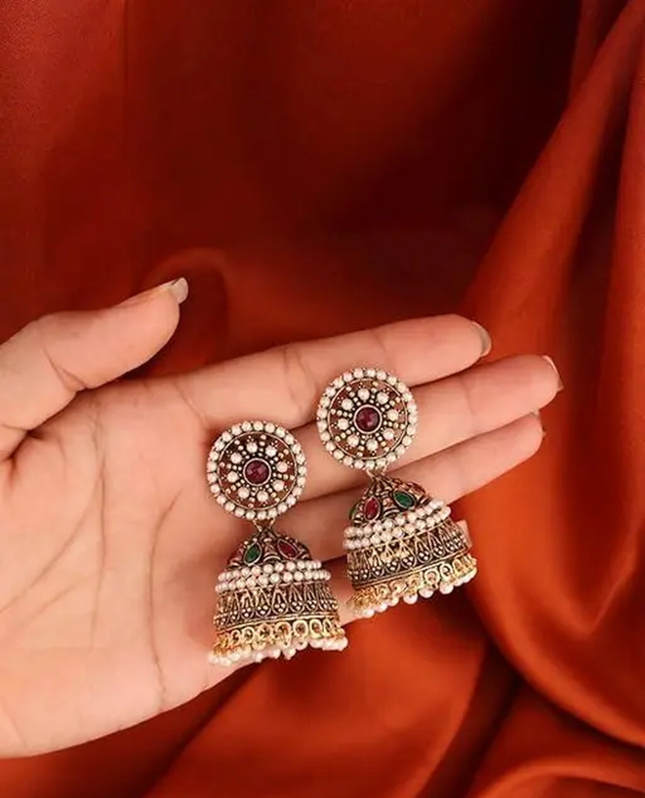Jewel City Exquisite Kundan Jhumka Earrings with Pearl Accents