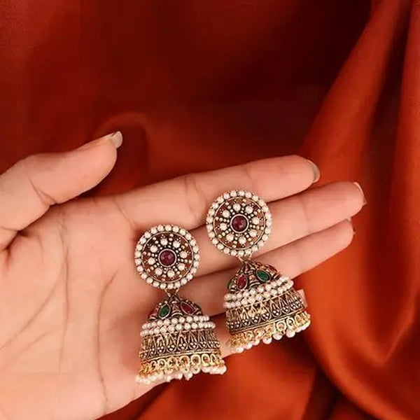 Jewel City Exquisite Kundan Jhumka Earrings with Pearl Accents - Distacart