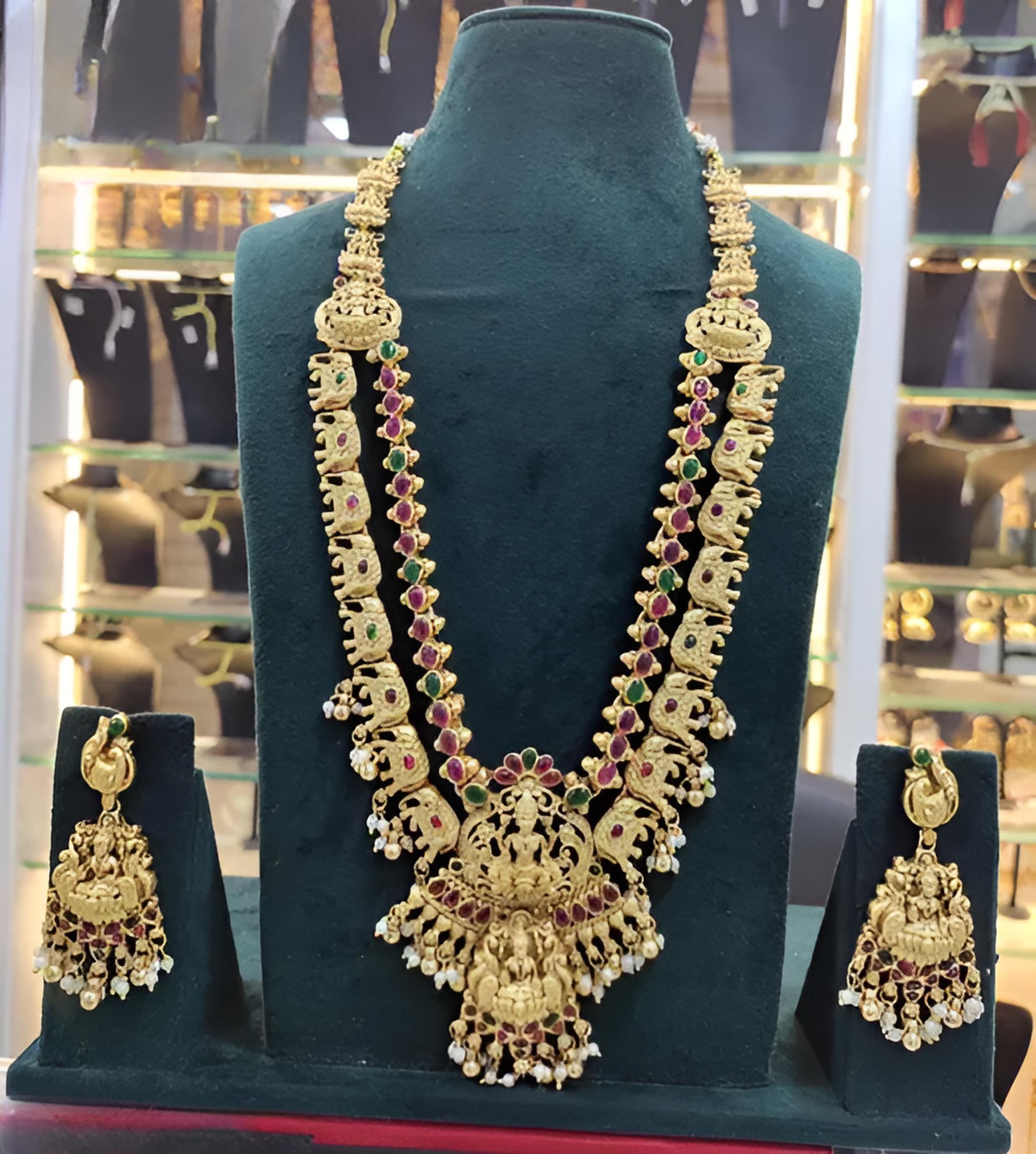 Jewel City Exquisite Gold-Plated Bridal Necklace and Earrings Set with Ruby and Emerald Accents