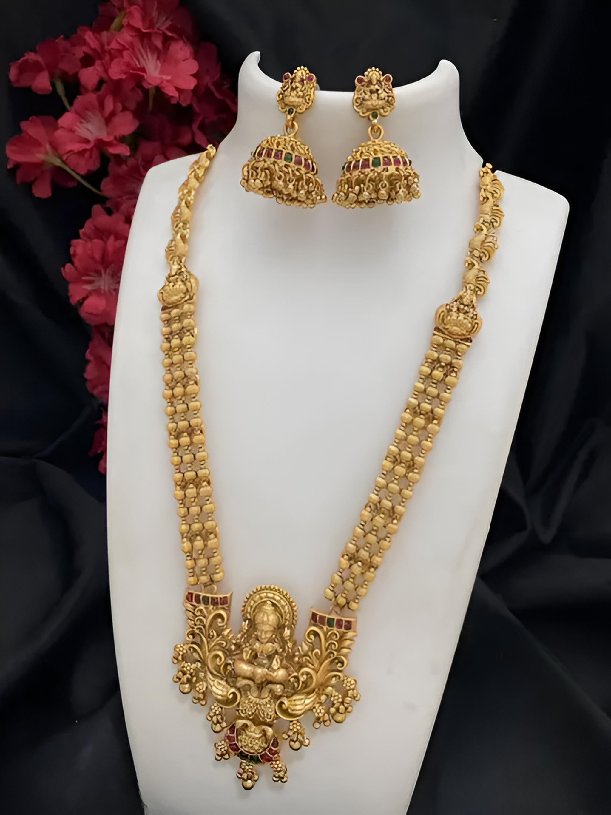 Jewel City Magnificent Gold-Plated Lakshmi Pendant Necklace Set - Distacart