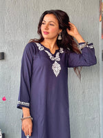 Thumbnail for Gharana India Luxury Rayon Navy Blue Chikankari Kurta Set