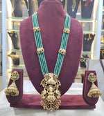 Thumbnail for Jewel City Luxurious Emerald Green Temple Goddess Kundan Jewelry Set - Handcrafted Gold-Plated Bridal Necklace with Jhumka Earrings