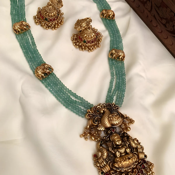 Jewel City Luxurious Emerald Green Temple Goddess Kundan Jewelry Set - Handcrafted Gold-Plated Bridal Necklace with Jhumka Earrings - Distacart