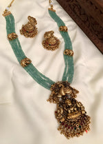 Thumbnail for Jewel City Luxurious Emerald Green Temple Goddess Kundan Jewelry Set - Handcrafted Gold-Plated Bridal Necklace with Jhumka Earrings