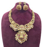 Thumbnail for Jewel City Gold Lakshmi Temple Necklace Set - Bridal Jewelry with Ruby and Emerald Accents