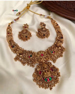 Thumbnail for Jewel City Gold Lakshmi Temple Necklace Set - Bridal Jewelry with Ruby and Emerald Accents