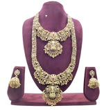 Thumbnail for Jewel City Majestic Two-Tier Lakshmi Temple Necklace Set - Antique Gold Bridal Jewelry with Multi-Stone Accents