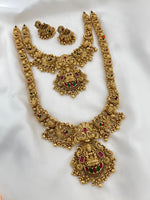 Thumbnail for Jewel City Majestic Two-Tier Lakshmi Temple Necklace Set - Antique Gold Bridal Jewelry with Multi-Stone Accents