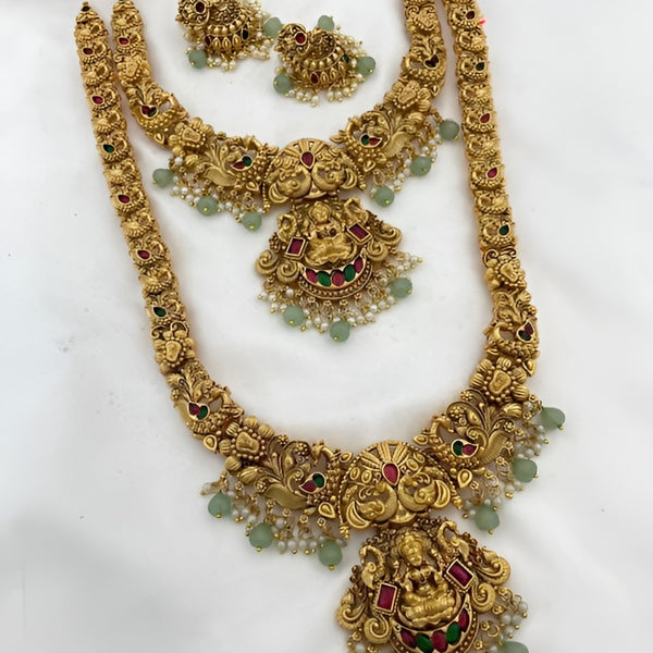 Jewel City Elegant Antique Gold Temple Jewelry Necklace Set - Carved Lakshmi Design Perfect for Wedding & Festive Occasions - Distacart