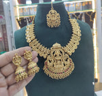 Thumbnail for Jewel City Handcrafted Lakshmi Temple Jewelry Set - Traditional South Indian Antique Gold-Plated Necklace with Jhumka Earrings & Tikka Bridal Collection
