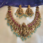 Thumbnail for Jewel City Exquisite Ganesha Temple Jewelry Set - Antique Gold-Plated Necklace and Earrings with Ruby Pink Stones & Mint Green Beads (Premium Designer Collection)